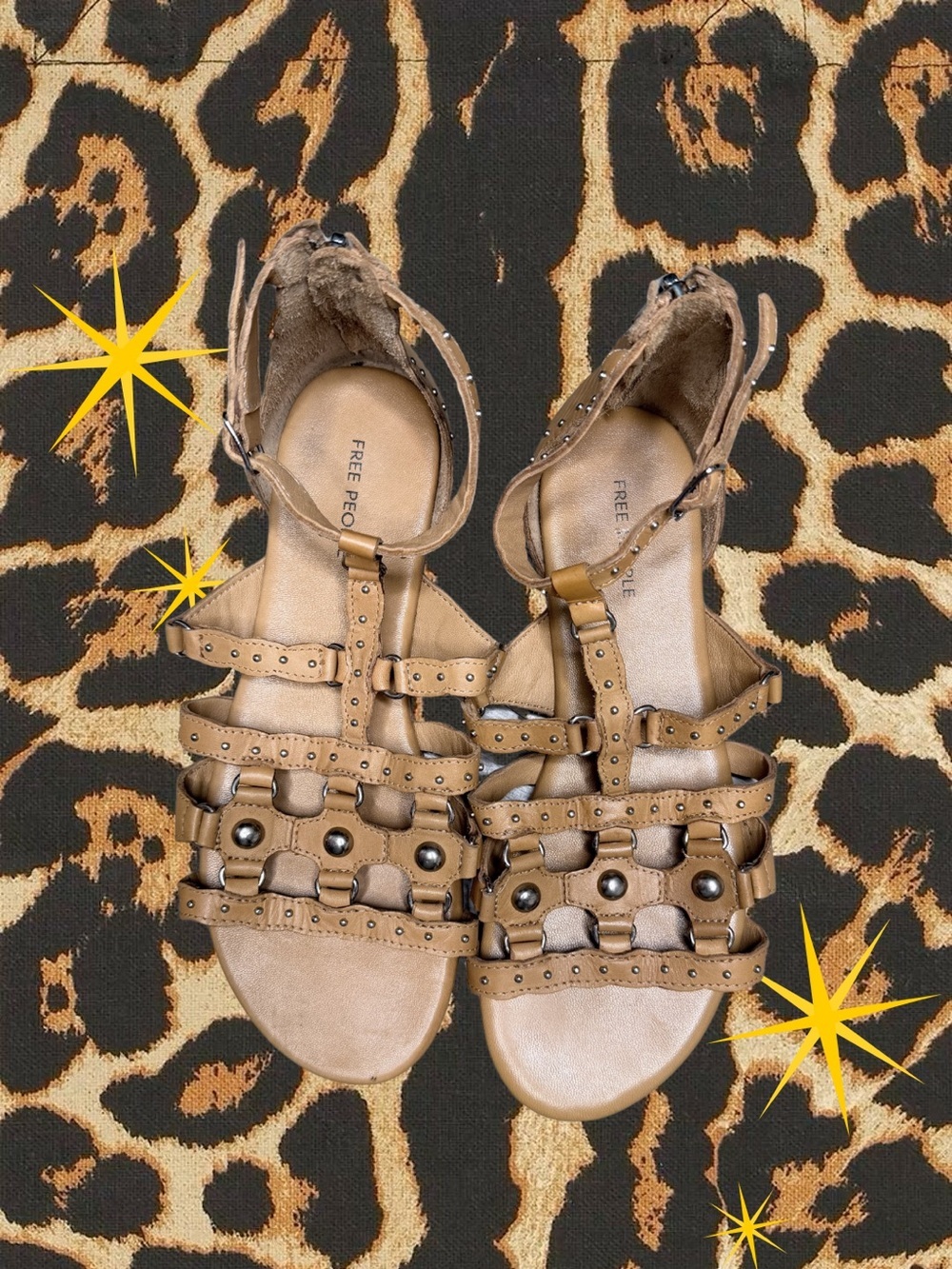 FREE PEOPLE | Jade Cognac Studded Strappy Gladiator Sandals | Women’s Size 6.5
